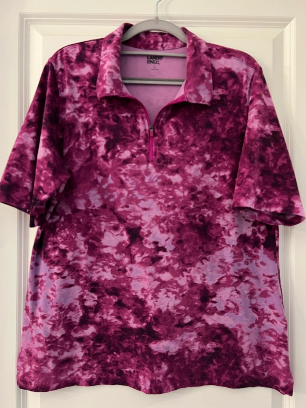 Lands' End Women's Purple & Lavender Tie-Dye Soft Quarter-Zip Elbow-Sleeve Polo